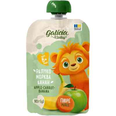 Дитяче пюре Galicia Baby яблучно-морквяно-бананове натуральне гомогенізоване 90 г (4820209564402) Вінниця