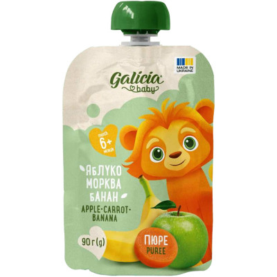 Дитяче пюре Galicia Baby яблучно-морквяно-бананове натуральне гомогенізоване 90 г (4820209564402) Вінниця - фото 1
