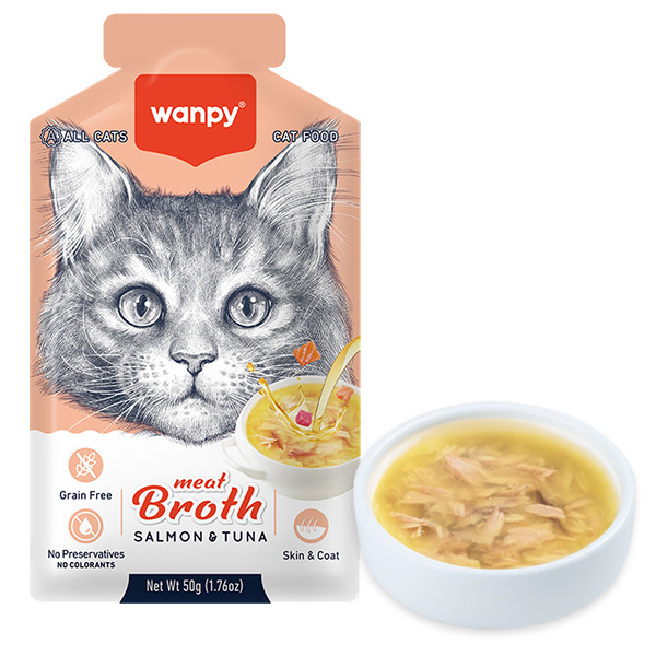 Wanpy Meat Broths Salmon&Tuna ВАНПІ СУП З ЛОСОСЕМ І ТУНЦЕМ беззерновий рідкий корм для котів, пауч 50г Київ - фото 1