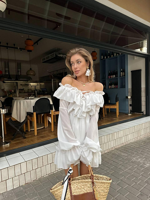 Женское привлекательное повседневное платье креп-шифон Белый Одесса - изображение 4