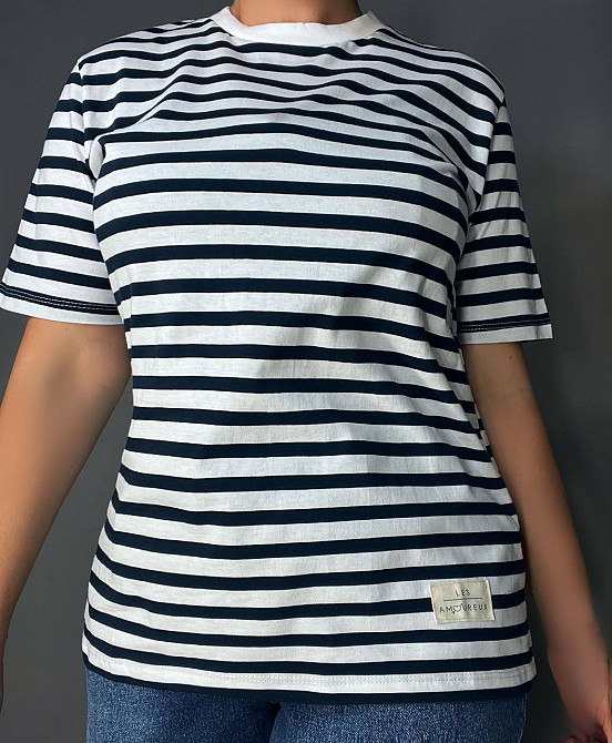 Футболка жіноча Pepper&mint CB24-53 в смужку з нашивкою темно синя, темно-синій, S Київ - фото 5