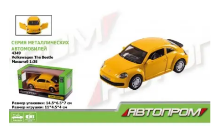 Машина мет. АВТОПРОМ арт. 4349 (96шт/2) 1:38 Volkswagen The Beetle,відкр..двері, короб. 14,5*6,5*7с, Київ