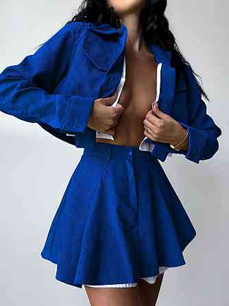 Жіночий стильний костюм-двійка: піджак і спідниця мікровельвет Електрик, 42/44 Одеса