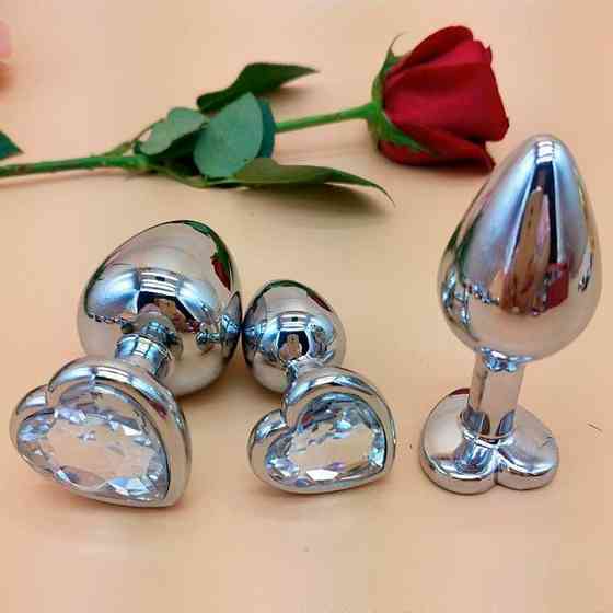 Набор стальных анальных пробок сердечки - Прозрачный - 3 шт. (S/M/L) – Анальные игрушки Винница