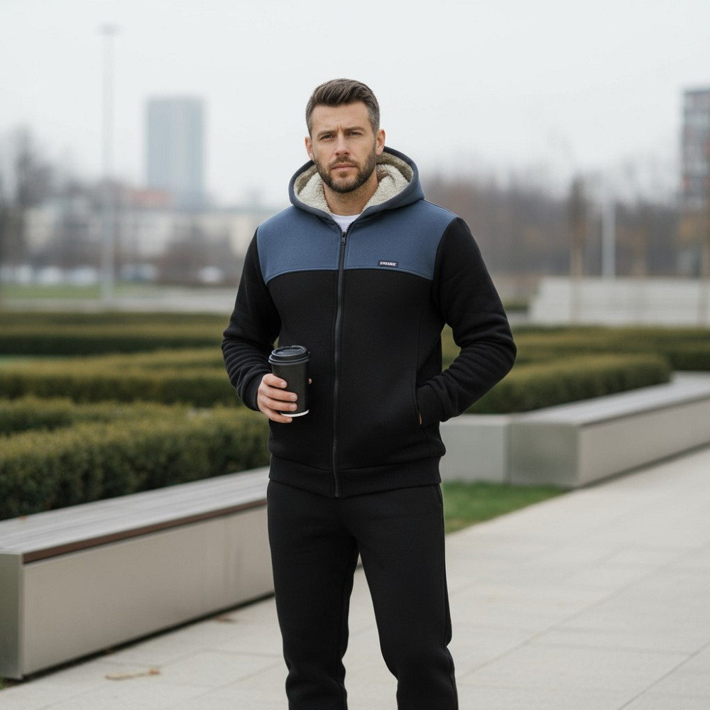 Зимовий чоловічий спортивний костюм на хутрі Чорно-сірий 52/54 Харків - фото 3