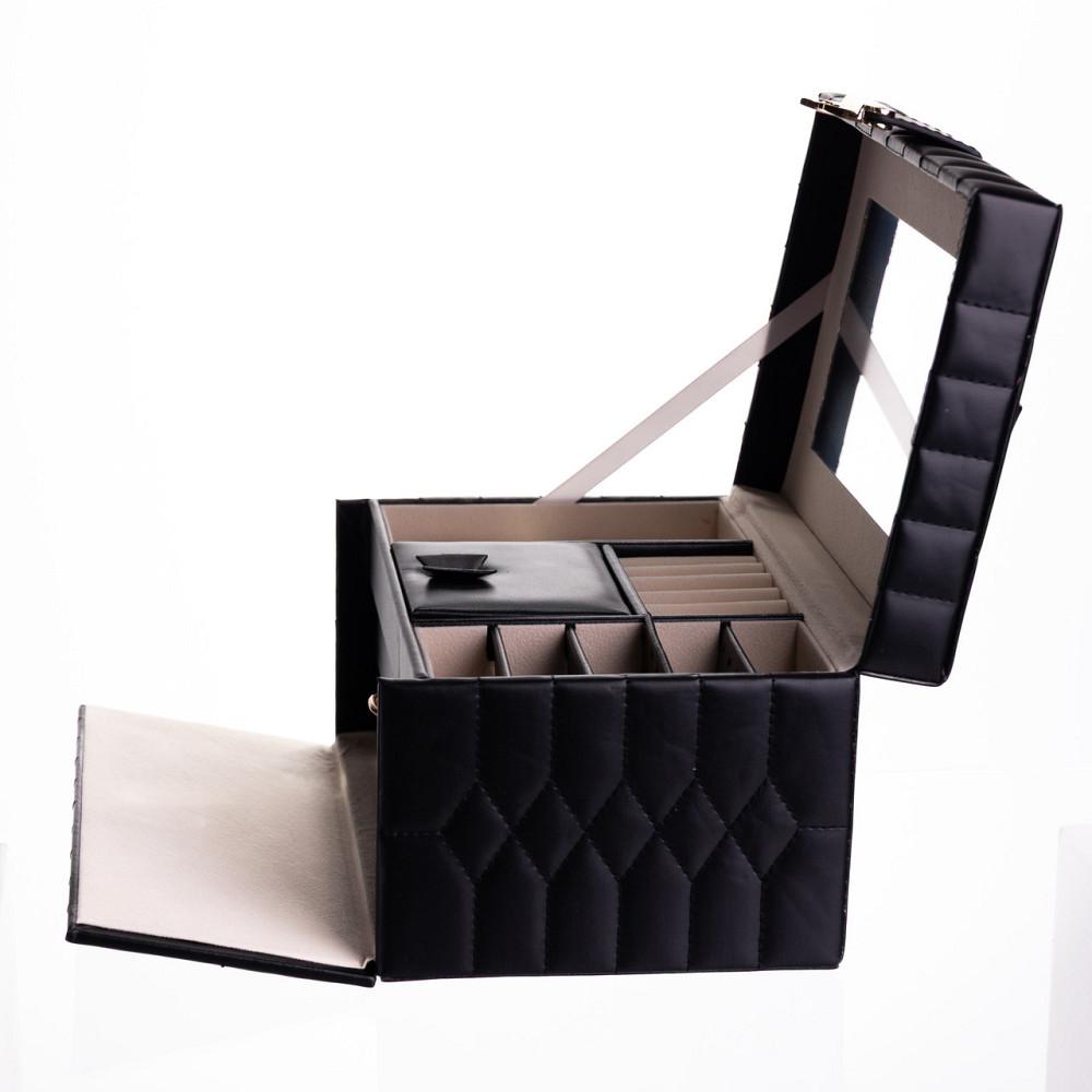 Скринька для прикрас з еко шкіри 3 яруси з дзеркалом органайзер для ювелірних виробів Чорний Yiwu HP-5-17B Коломыя - изображение 5