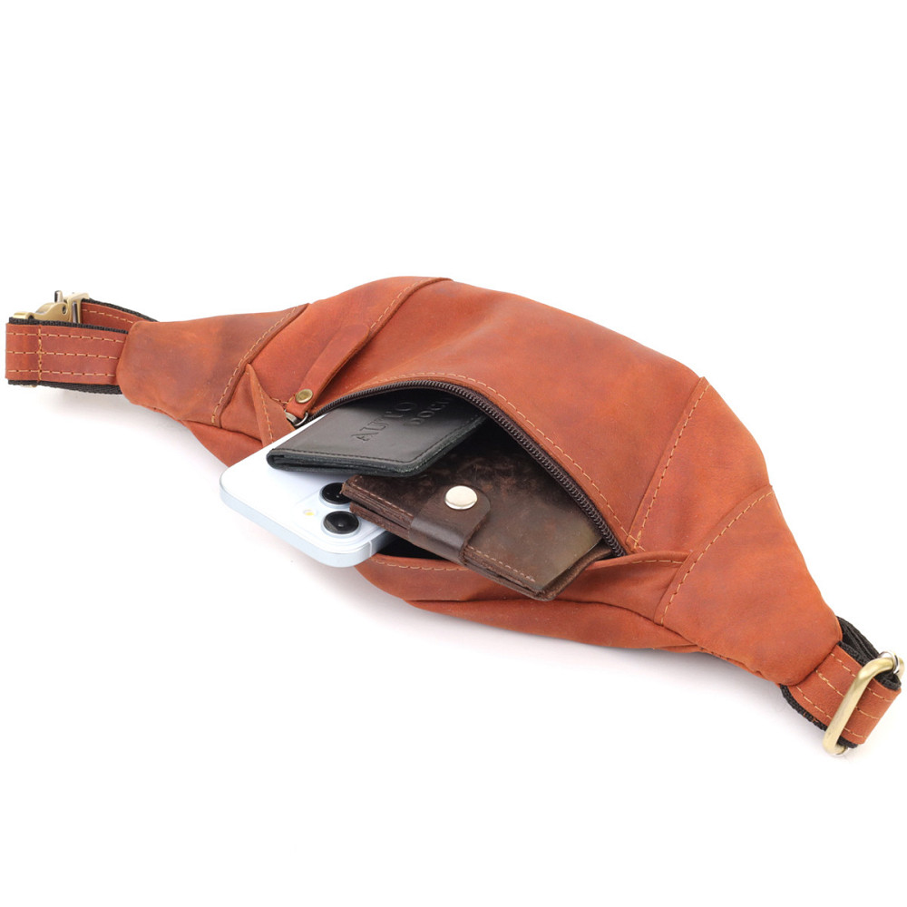 Практична сумка-бананка для чоловіків із натуральної вінтажної шкіри Рудий (SHVIGEL) Київ - фото 1