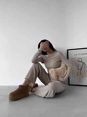 Женский базовый костюм двойка: лонгслив и брюки ангора рубчик Беж, 42/44 Одесса