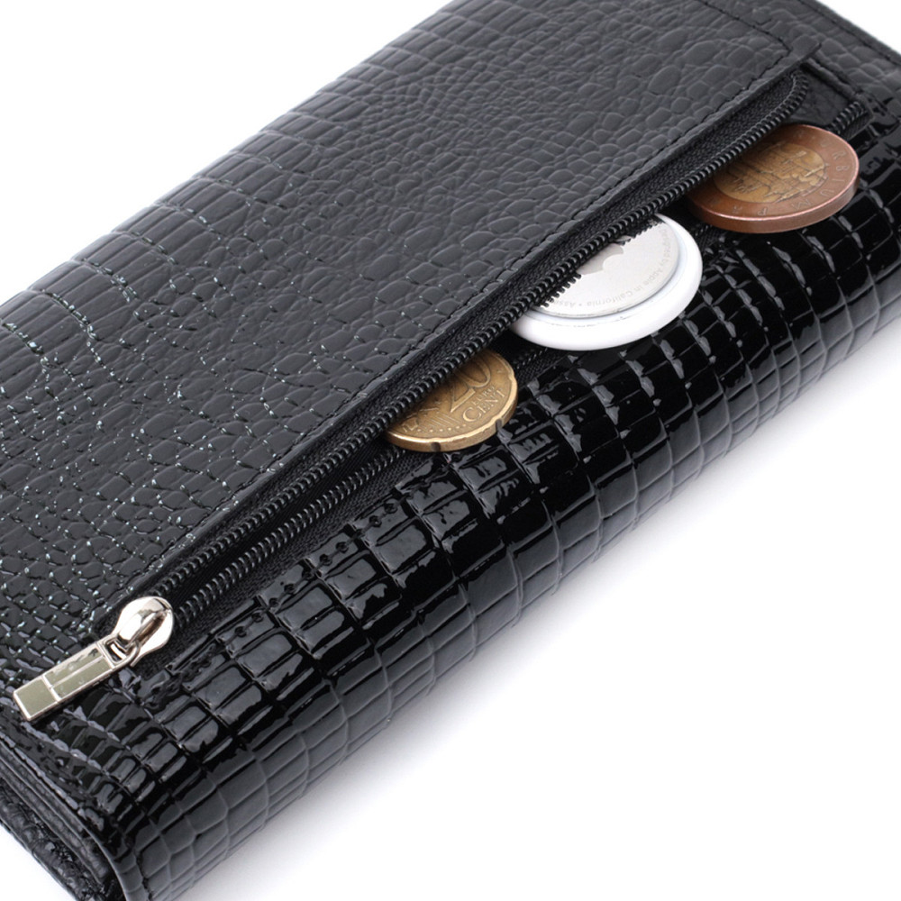Женский лакированный кошелек с фактурой под рептилию из натуральной кожи ST Leather 22718 Черный Киев - изображение 4