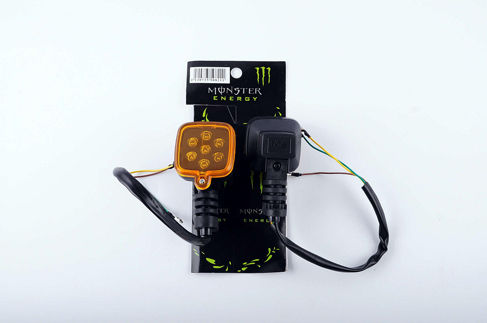 Повороти світлодіодні (пара) квадратні (чорні, жовте скло, 7 діодів) MONSTER ENERGY Київ - фото 1