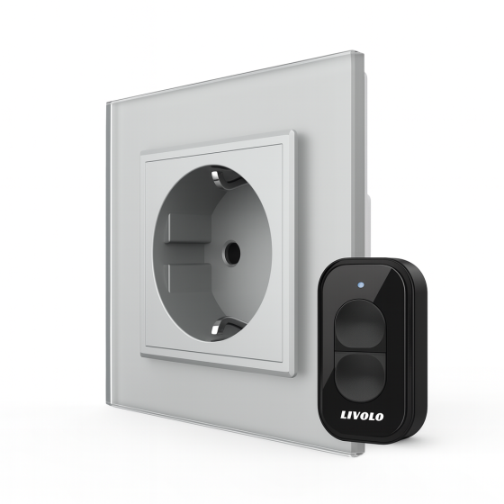 Радіокерована (дистанційна) розетка з пультом LIVOLO, сіра, з заземленням та захисними шторками, керування зі смартфона, Alexa, Google Home, 16А 230В  Коломия
