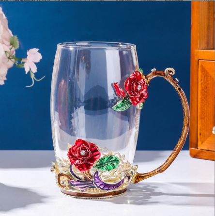 Чашка термостойкая 350 мл с ложечкой блюдцем и крышечкой Чайная пара Красная роза Подарочная упаковка Кременчуг