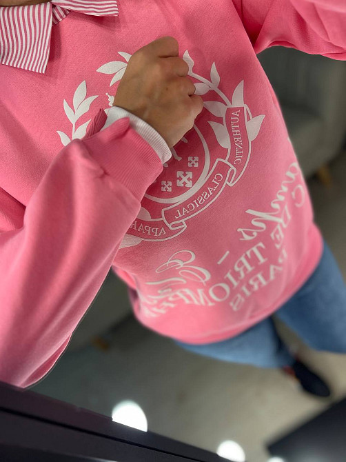 Світшот жіночий OLIVIA 2473 з коміром та малюнком попереду утеплений на флісі one size, рожевий, one size Київ - фото 4