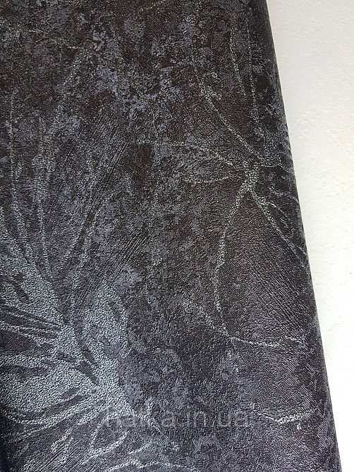 Шпалери метрові вінілові на флізеліні A.S.Creation Sylvana 1.06x10 листя фон під штукатурку чорне срібло 79125-1 Київ - фото 2