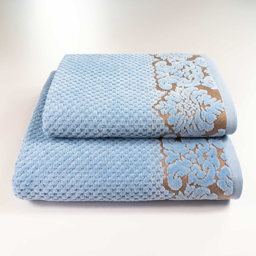 Набор махровых полотенец 2шт 50x90см, 70x140см Damask Премиум качества Жаккардовое с велюром 550г/м2 (Светло-Синий) Сумы - изображение 1