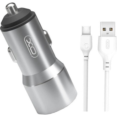 Зарядний пристрій XO TZ09 2.4A/2 USB + cable Type-C Grey (XO-TZ09T-GR) Вінниця - фото 1