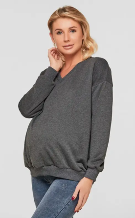 Світшот трикотажний для вагітних і мам-годувальниць oversize Liverpool розмір 2XL-3XL Lullababe Темно-сірий Кривий Ріг