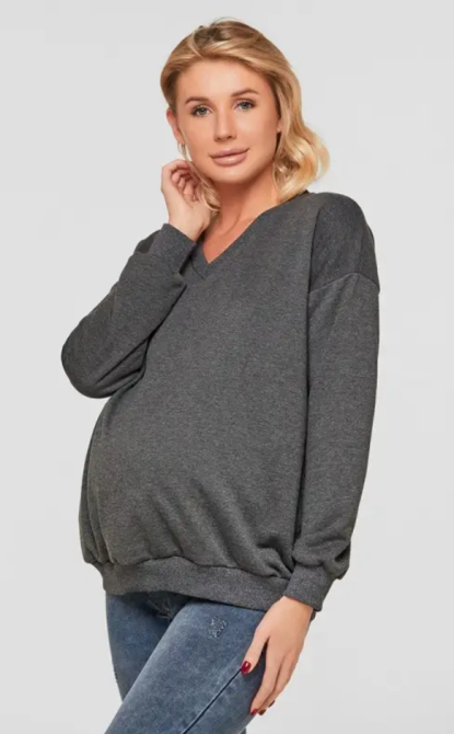 Світшот трикотажний для вагітних і мам-годувальниць oversize Liverpool розмір 2XL-3XL Lullababe Темно-сірий Кривий Ріг - фото 2