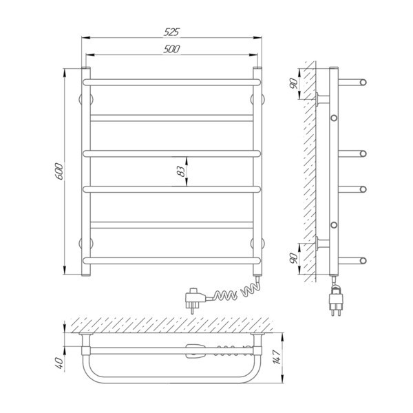 Електричний полотенцесушитель Laris Зебра Комфорт ЧК6 500Х600 Е білий Київ - фото 6