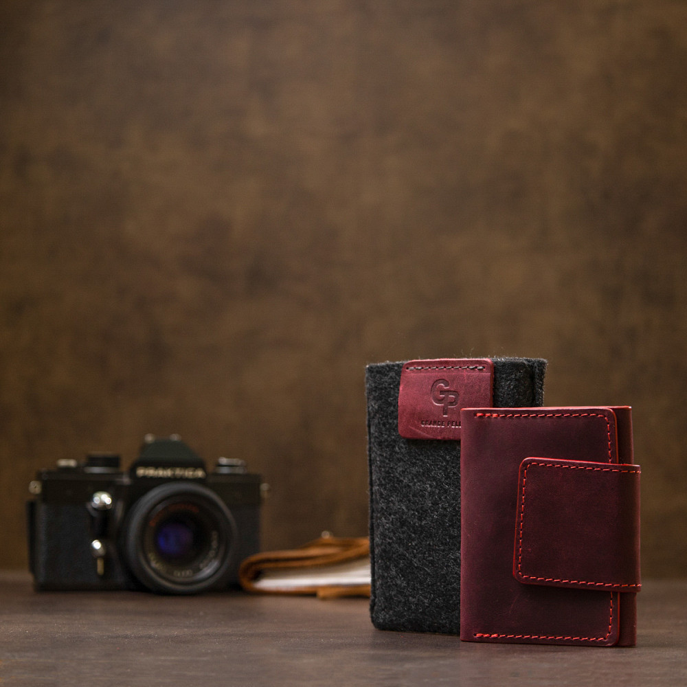 Винтажная кожаная визитница Бордовый (GRANDE PELLE) Киев - изображение 4