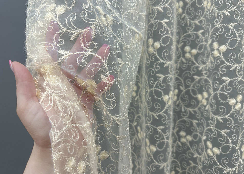 Тюль VR-Textil 1689т Фатин с вышивкой Молочный 300х270 см (42-0729) Киев - изображение 5