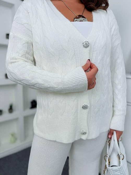 Жіночий базовий в'язаний костюм, двойка машинне в'язання з ангорою Молочний Одеса - фото 4