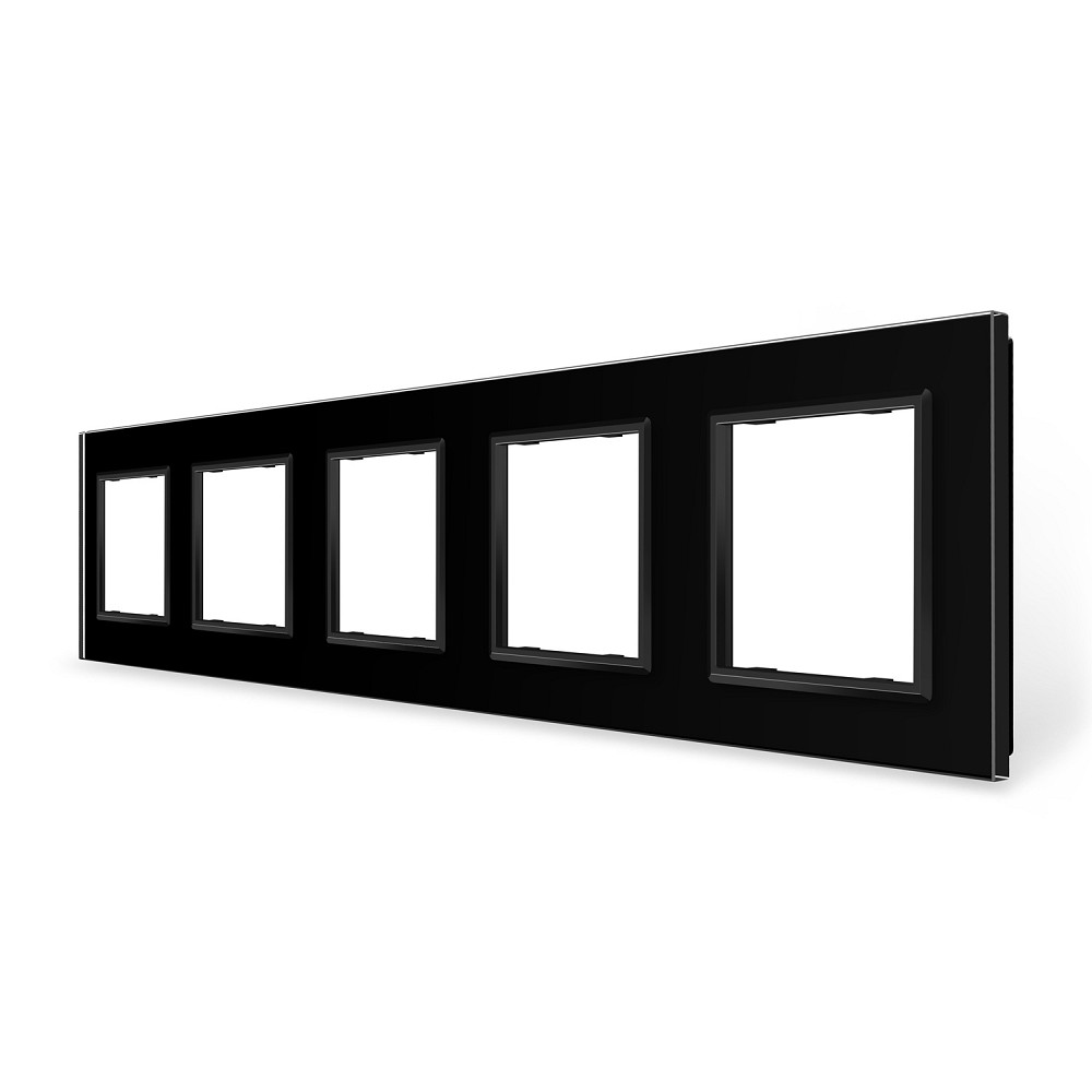 Рамка 5-постова LIVOLO, загартоване скло, чорна матова, 365×80 мм (VL-P7E/E/E/E/E-10BS06) Коломыя - изображение 3