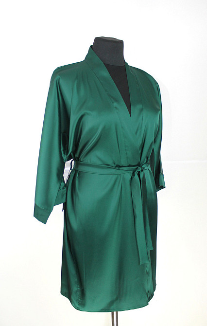 Халат жіночий шовковий під пояс довжина 90см Зелений 3XL/4XL Харків - фото 4