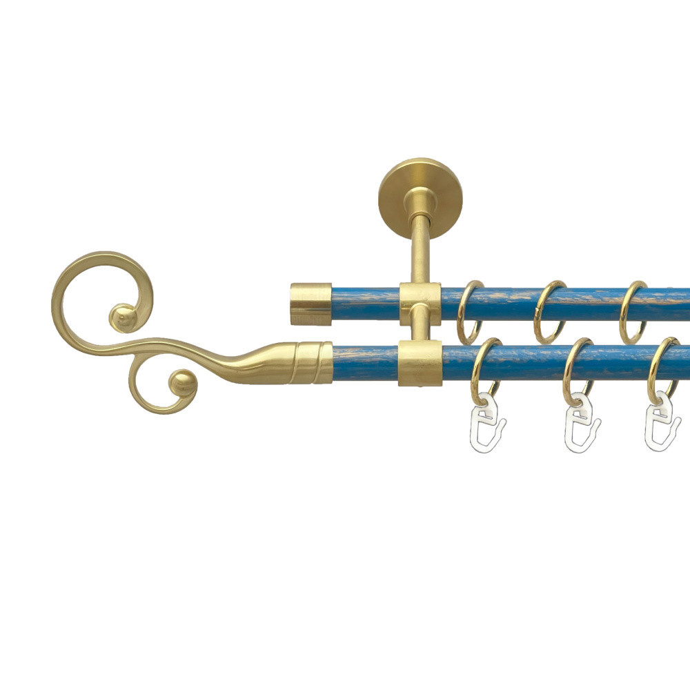 Карниз Orvit Флорес металевий дворядний закритий гладка труба кільце металеве Золото Матове - Блакить 16\16 мм 160 см Львів - фото 1