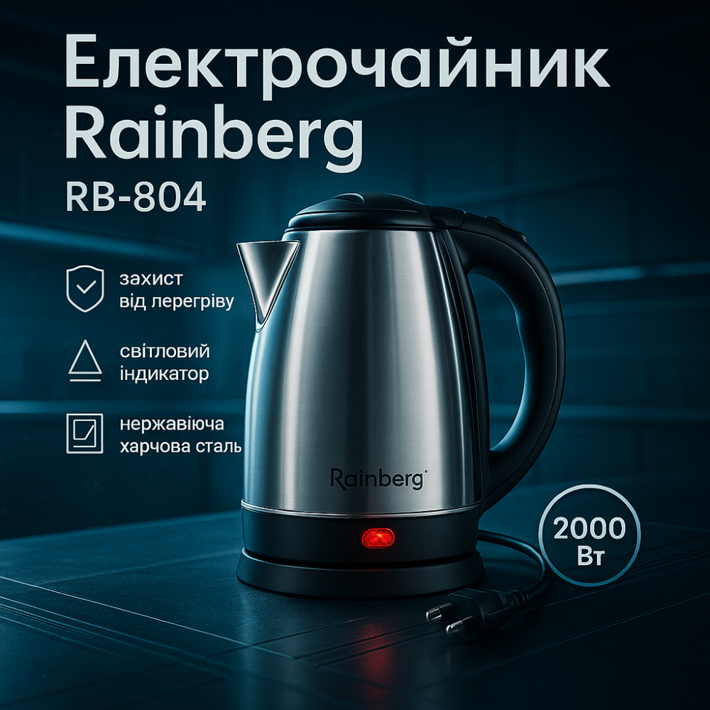 Зручний електричний чайник для кухні Rainberg, Бездротовий електричний чайник Хороший для дому FB-20 Львів - фото 15