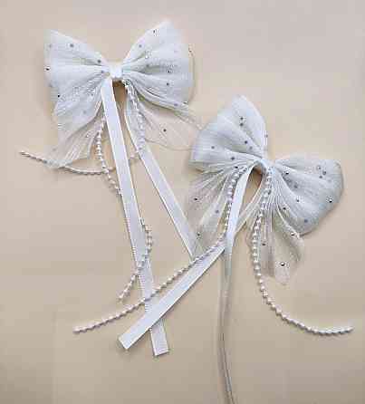 Комплект заколок "Бантики зі стрічками" 2 шт Білий Сміла
