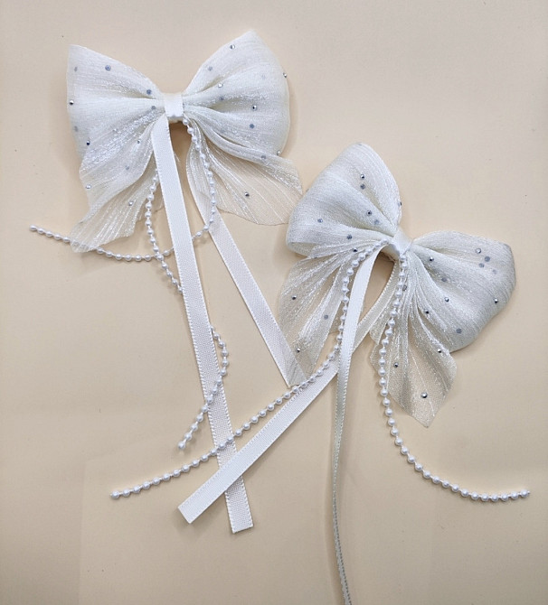Комплект заколок "Бантики зі стрічками" 2 шт Білий Сміла - фото 1