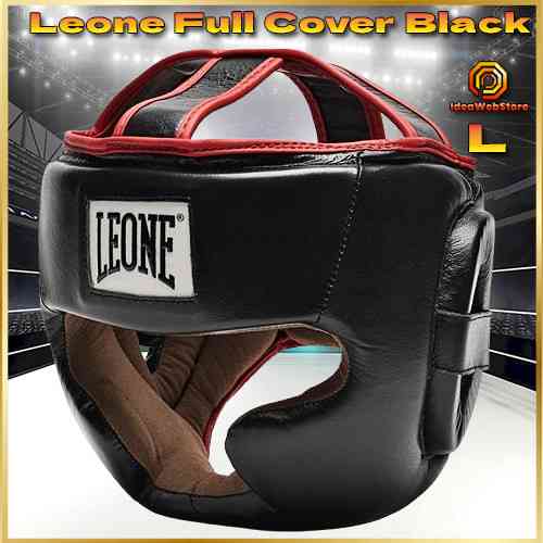 Шолом для боксу з повним захистом тренувальний з натуральної шкіри чорний Leone Full Cover Black розмір L Київ