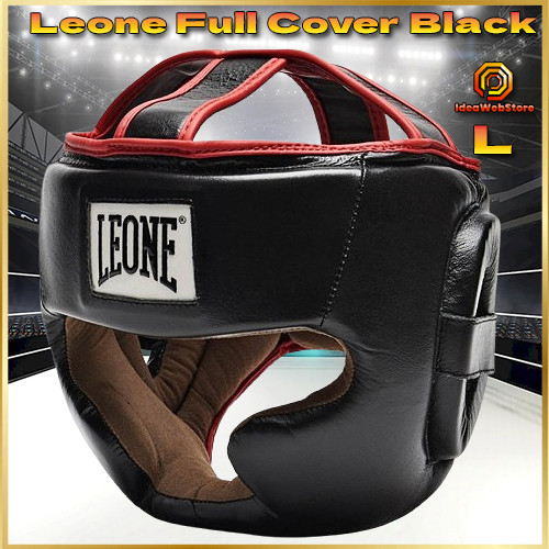 Шолом для боксу з повним захистом тренувальний з натуральної шкіри чорний Leone Full Cover Black розмір L Київ - фото 1