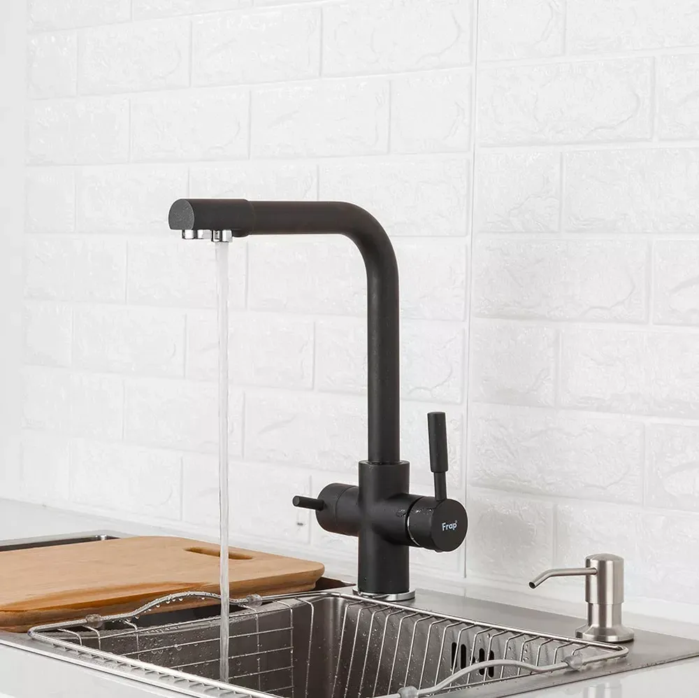 Змішувач для кухні на дві води Frap F4352-7 з підключенням до фільтру, чорний Київ - фото 2