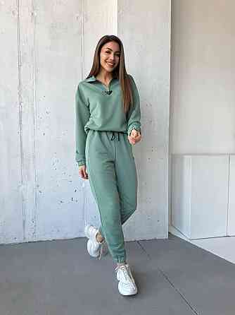 Жіночий повсякденний костюм-двійка: кофта та штани двохнитка-петля Оливка, 46 Одеса