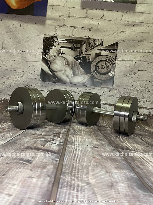 Гантели наборные 2 по 20 кг + Переходник для штанги Гантели, гири, штанги и диски металлические без покрытия Киев - изображение 5