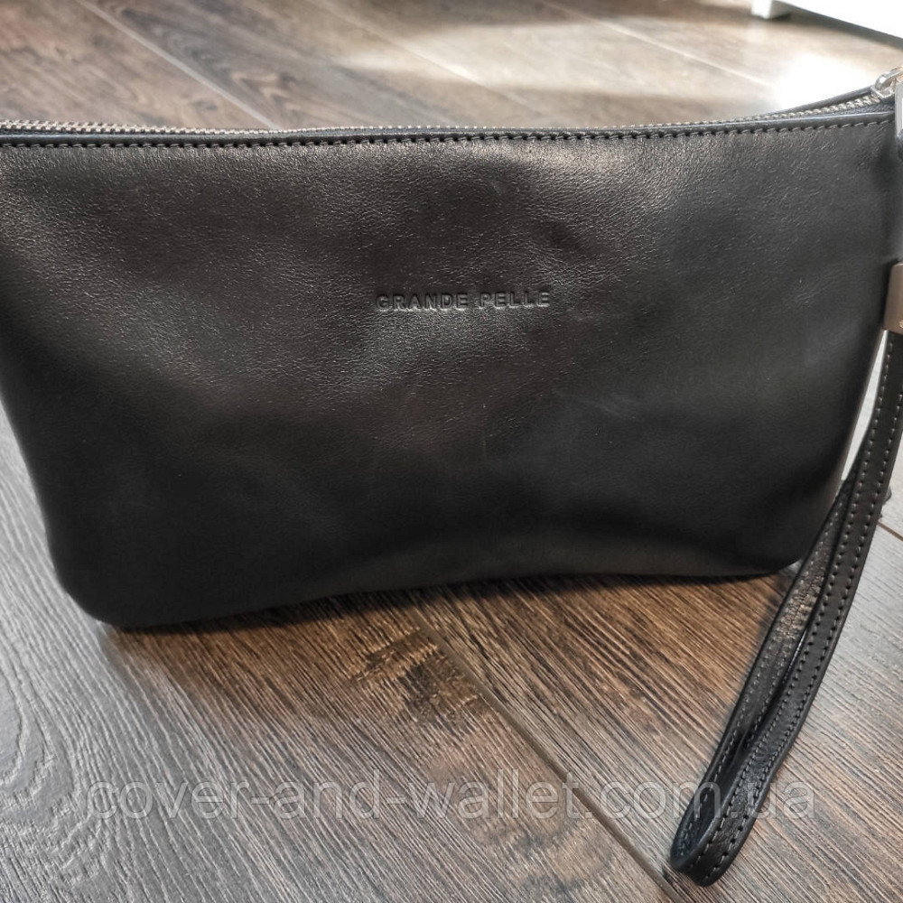 Мужская барсетка клатч на молнии из гладкой кожи черного цвета Grande Pelle 705610 Киев - изображение 5