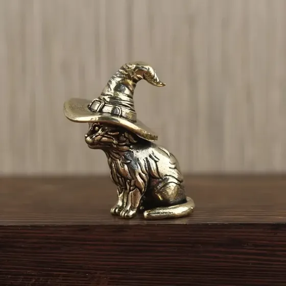 Латунная фигурка «Кот в ведьминой шляпе» — миниатюра 3,6 см Киев