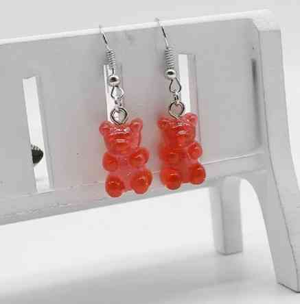 Сережки желейные мишки, красные (цвет ближе к оранжевому) с блетсками - размер 1,6*1см, смола Киев