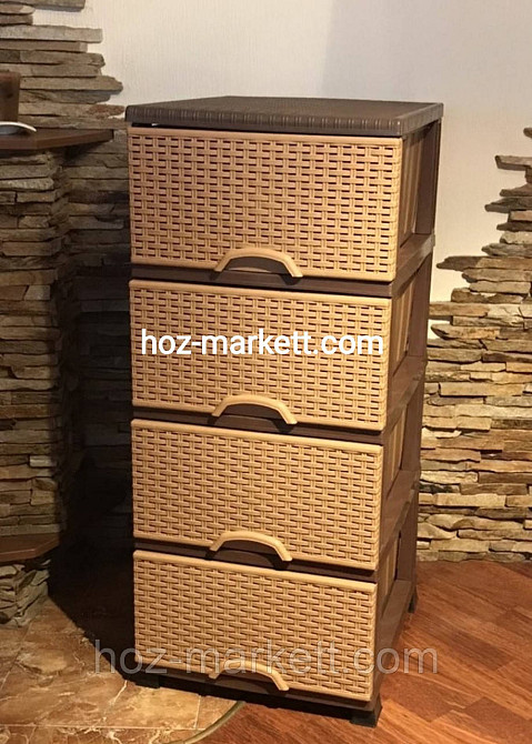 Комод пластиковий тумба на 4 ящики elif ротанг Туреччина беж з коричневим Харків - фото 1
