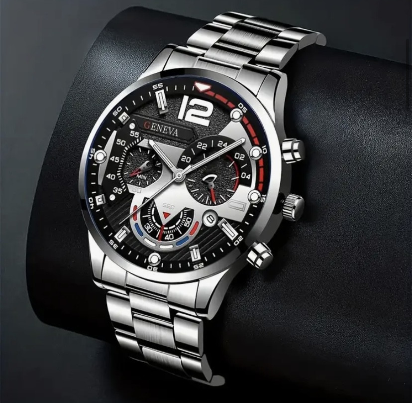 Подарочный набор для мужчин наручные часы с браслетом и цепочка с крестиком и кольцо серебристый Киев - изображение 4