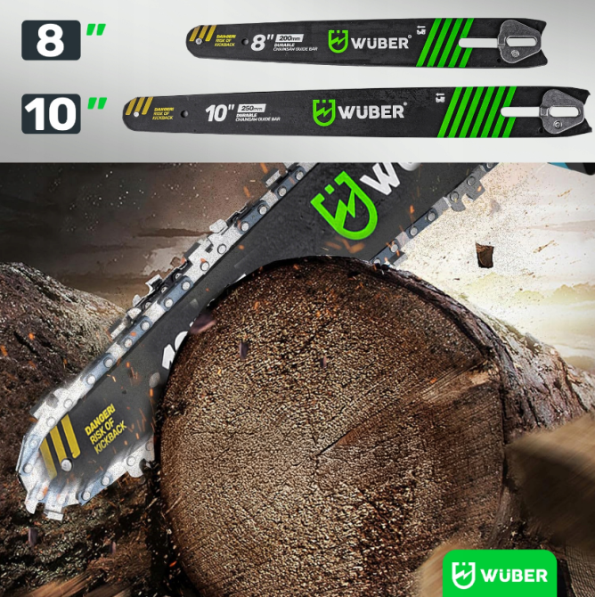 Акумуляторна пила ланцюгова + 2 акумулятори 2А·год 20В + 2 шини Wuber (Польща) Київ - фото 9