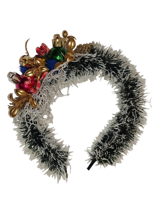 Обруч на голову з мішурою і новорічними іграшками one size різнокольоровий ручна робота Київ - фото 2