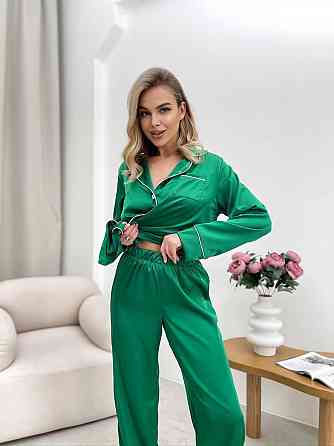 Женская стильная пижама двойка: рубашка и брюки из шелка Армани. Трава, 44/46 Одесса