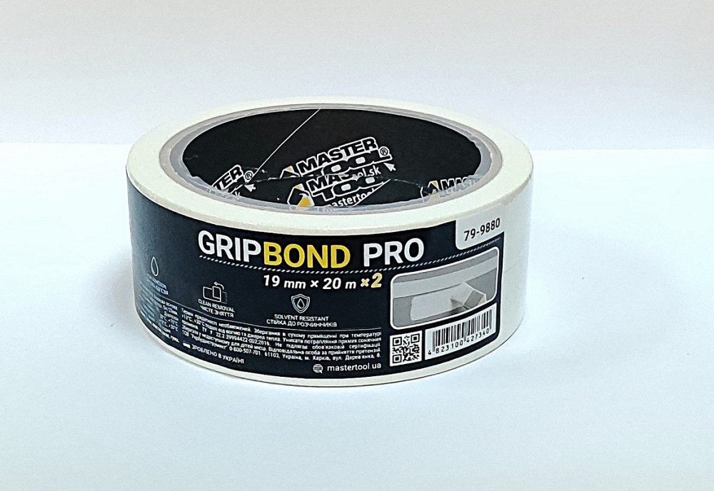 Стрічка малярна універсальна MASTERTOOL GripBond Pro 19 мм×20 м 2 шт біла 79-9880 Коломыя - изображение 1