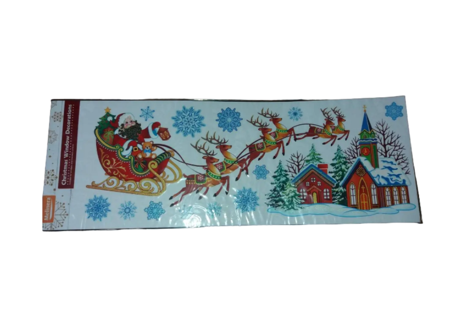 Новорічні наклейки на вікна Melinera Олені 21 на 55 см різнобарвний Київ - фото 4