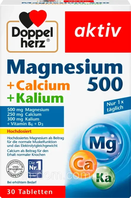 Doppelherz Magnesium 500 + Calcium + Kalium Tabletten Вітамінний комплекс Магній 500 + Кальцій + Калій 30 шт. Київ - фото 1