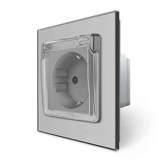 LIVOLO Електрична розетка вологозахисна з кришкою IP44 з заземленням, LIVOLO, сіра, скляна рамк Коломия