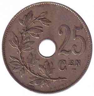 25 сантимів. 1928 рік, Бельгія. (Belgie) Полтава